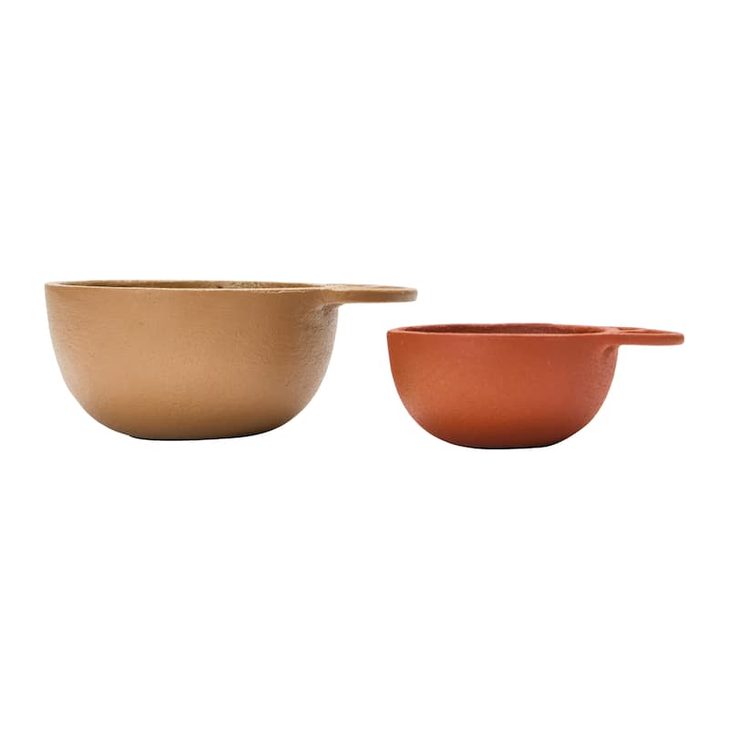 Decorative Textured Metal Bowls with Handles, 2 Colors, Set of 2