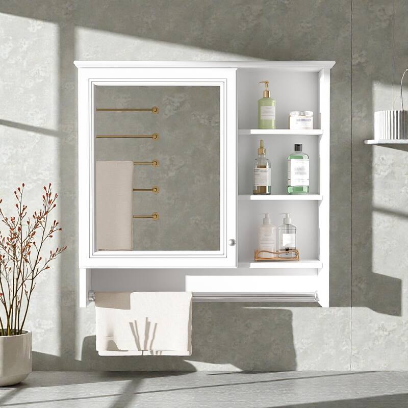 30 Inch Wall Mounted Bathroom Mirror Medicine Cabinet with Adjustable Shelf, Soft Close Hinges, MDF Storage