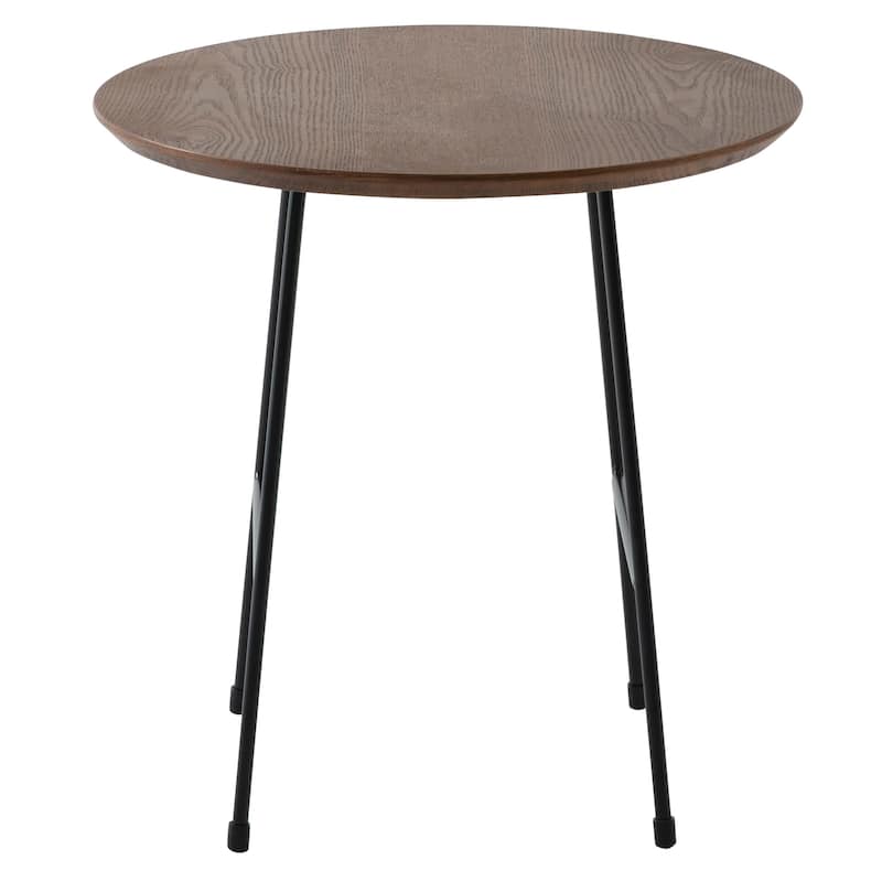 Rossmore Mid-Century Modern Round Ash Wood Veneer Side Table with Steel Frame Accent Table for Living Room, Bedroom, or Office