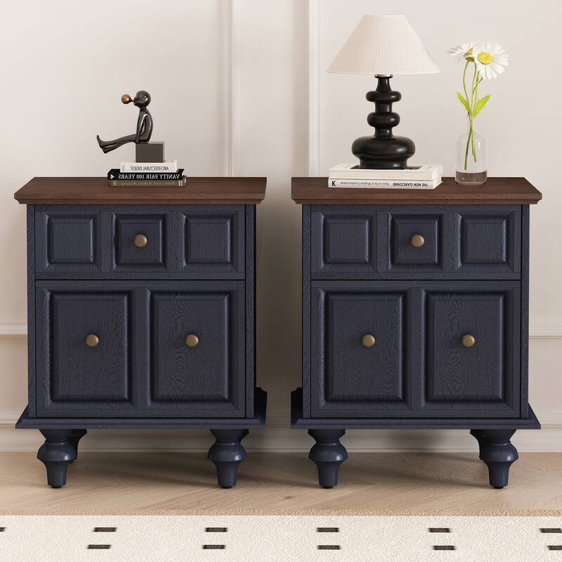 Vintage Nightstand with 2 Drawers and Roman Column Legs Set of 2