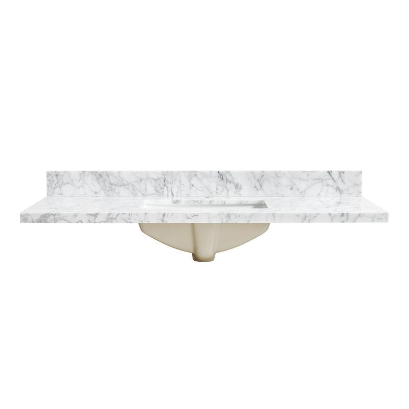 Zevio Natural Marble Vanity Top in Carrara White with Ceramic Sink