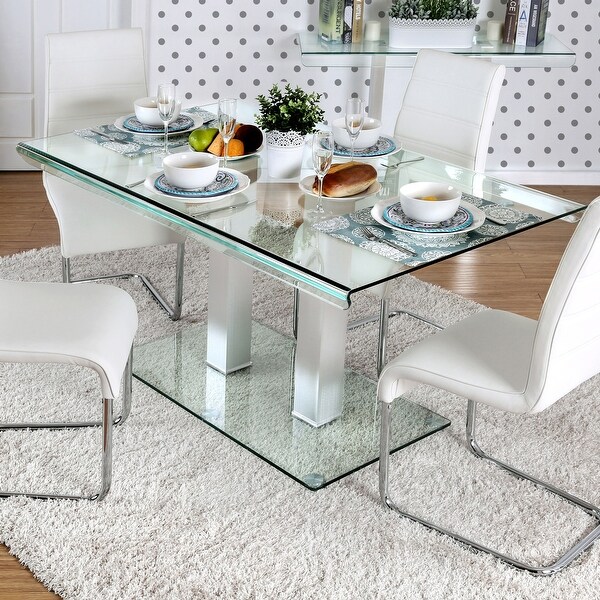 Furniture of America Maza 59-inch Silvertone Metal/Glass Dining Table. Opens flyout.
