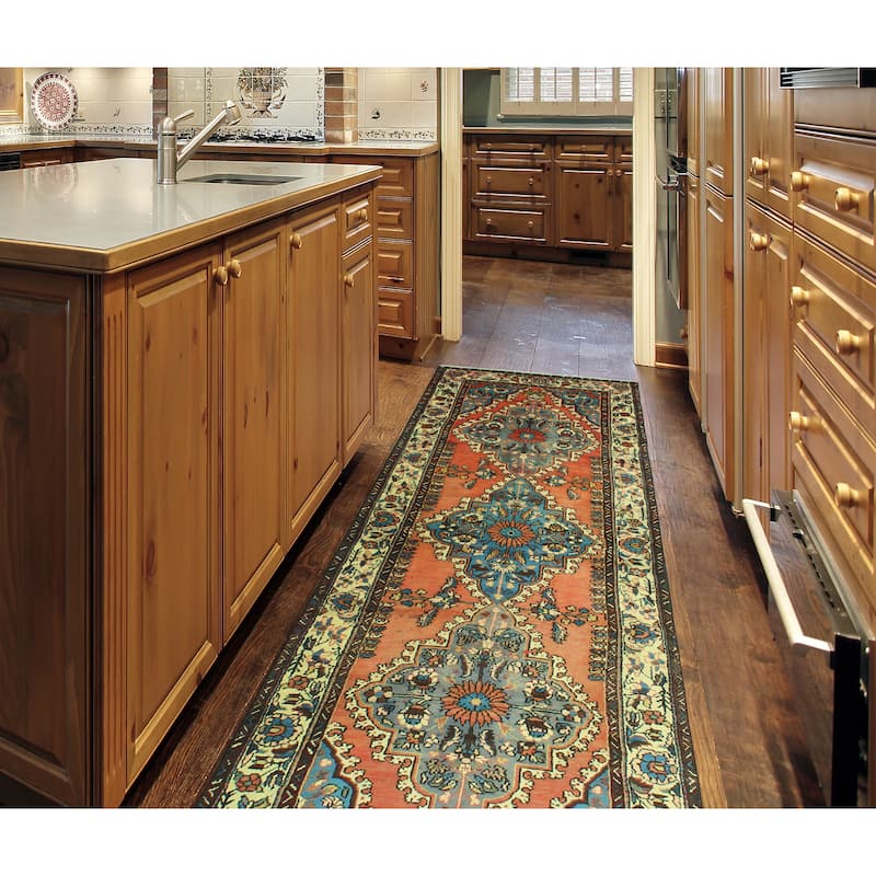 Fine Vintage Distressed Nouman Orange/Turquoise Runner - 3'3" x 9'11"