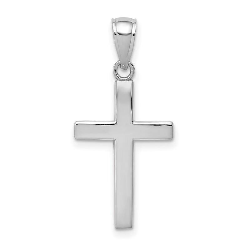Curata 14k White Gold Beveled Religious Faith Cross With Square Tips Necklace 14mm x 25mm