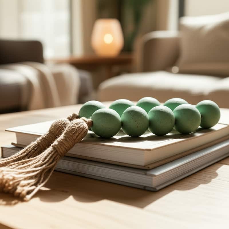 Pottery Woven Beads with Natural Materials and Artisan Craftsmanship - Green - 44" x 3.25" x 3.25"