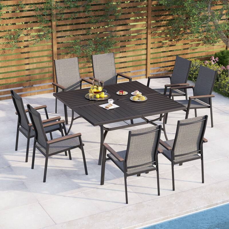 MAISON ARTS 9 Piece Patio Dining Set with 8 Stackable Textilene Chairs and 1 Metal Table