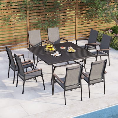 MAISON ARTS 9 Piece Patio Dining Set with 8 Stackable Textilene Chairs and 1 Metal Table