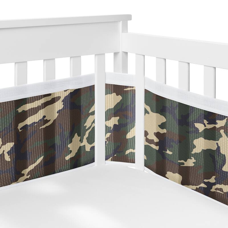 Sweet Jojo Designs + BreathableBaby Breathable Mesh Crib Liner Woodland Camo Boy - Rustic Forest Army Camouflage