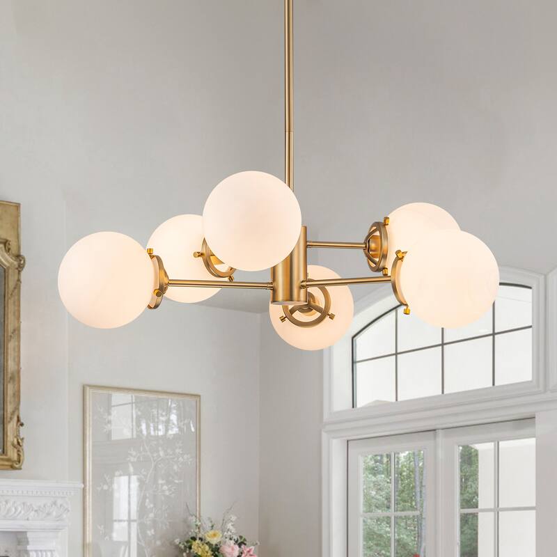 6-Light Modern Linear Sputnik Chandelier Cluster Globe Glass Kitchen Island Light - W 30.7" - Gold