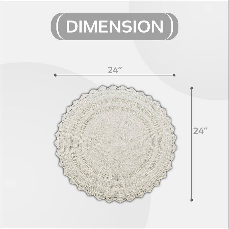 Better Trends Bath Rugs 100% Cotton Soft & Water Absorbent Reversible Tufted Bathroom Rug for Shower, Sink Mats Lilly Crochet - 24" Round - Ivory