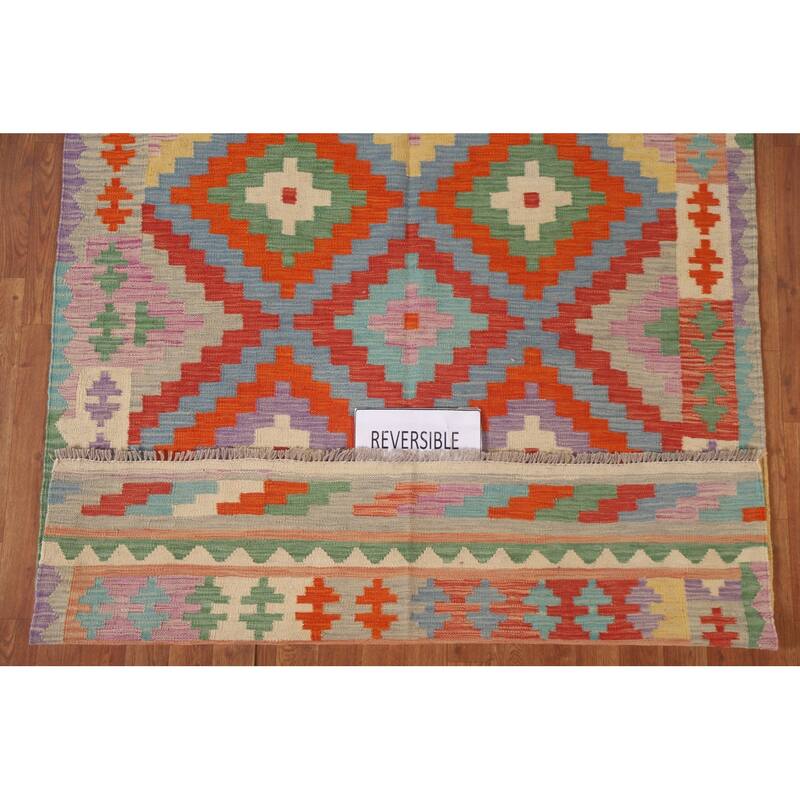 Hand Woven Oriental 100% Wool Carpet Southwestern Geometric Multi-Colored Kilim Area Rug - 6' 6'' X 4' 8''