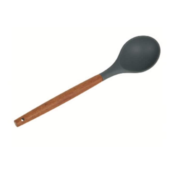 Home Basics Acacia & Silicone Serving Spoon, Black, 3x14 Inches - 3x14 Inches