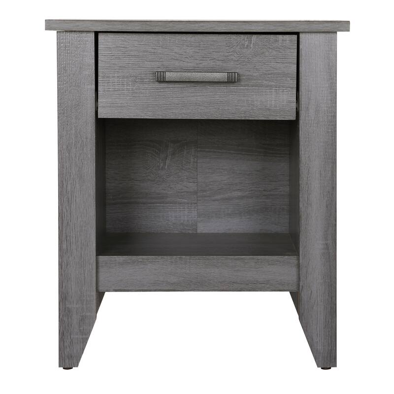 Modern 21-in Metal Hand Holder Single-Drawer Wood Nightstand with Open Rack - Gray
