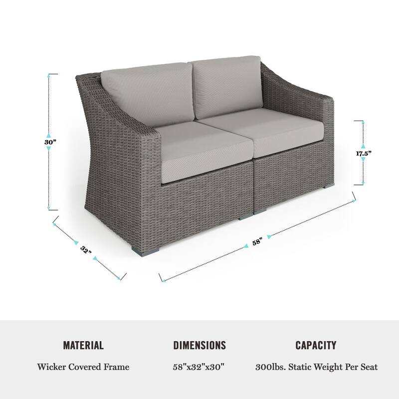 Martha Stewart Outdoor Modular Rattan Wicker Loveseat with All-Weather Cushions - 58"W x 32"D x 30"H