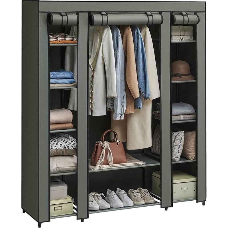 59" Freestanding Clothes Storage Wardrobe with Shelves and Rod Non-Woven Fabric Closet Organizer - 59" x 17.7" x 69"