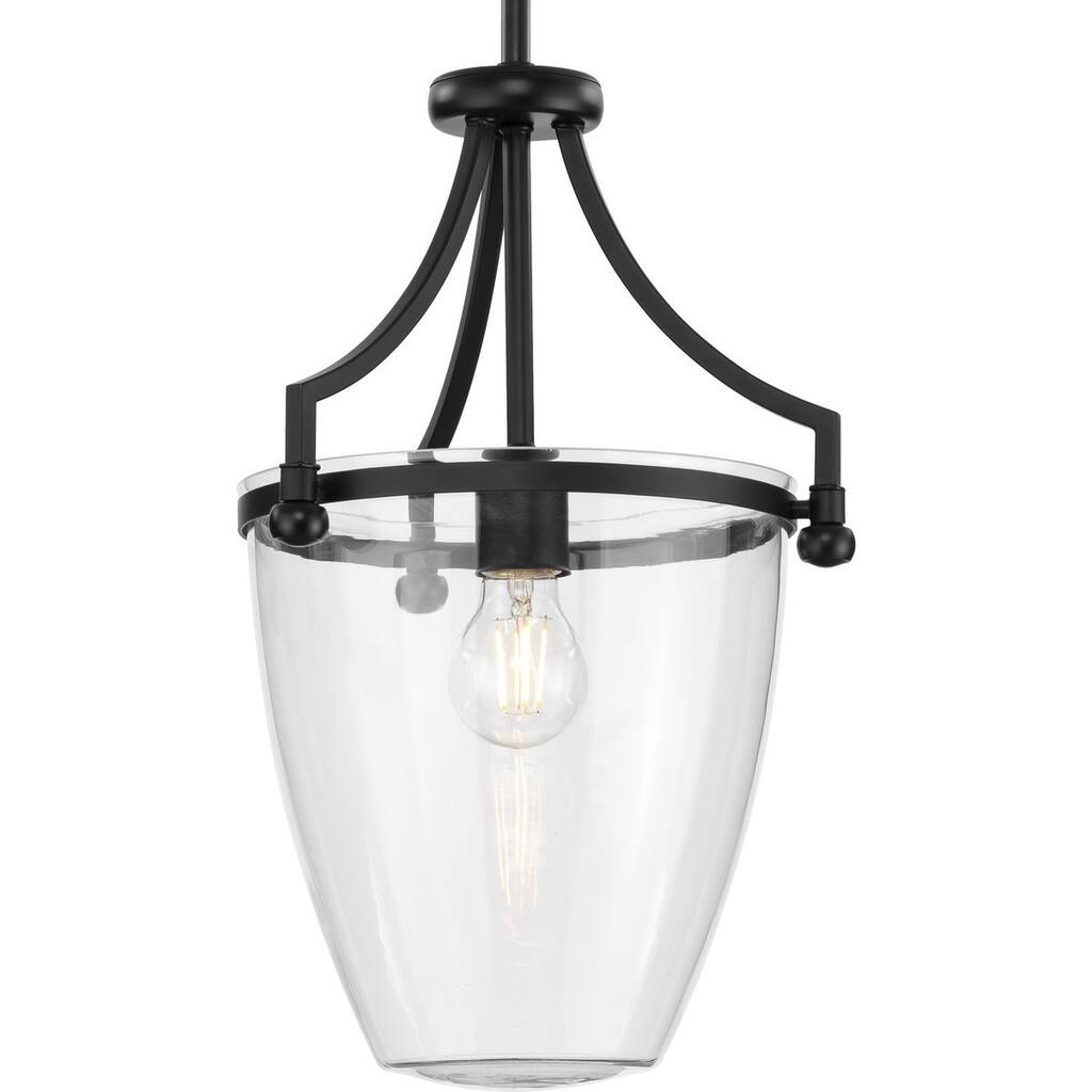 Parkhurst Collection One-Light New Traditional Matte Black Clear Glass Mini-Pendant Light - 11.5 in x 11.5 in x 16.75 in