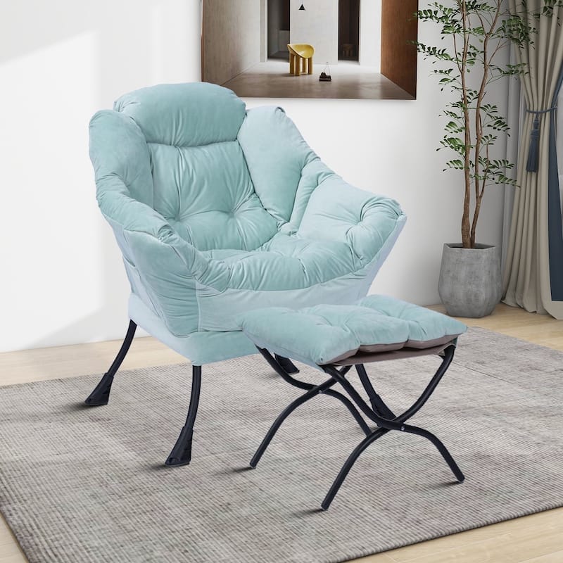 Modern Stylish Fabric Upholstered Accent Leisure Chair with an Ottoman - Green
