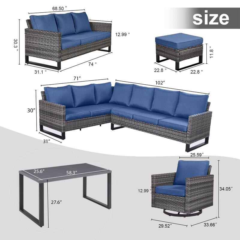 Gymojoy Outdoor Patio Sofa Swivel Chairs Porch Furniture Set