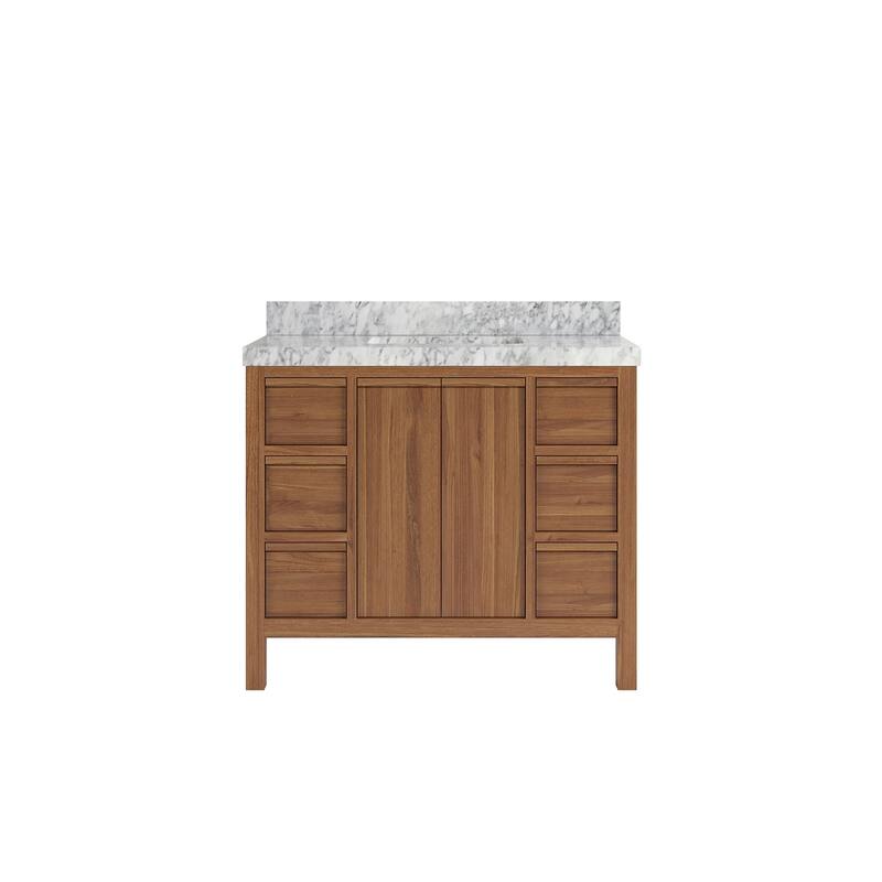 Willow Collections 42 in. W x 22 in. D Elizabeth Solid Teak Single Sink Bathroom Vanity with Countertop - 2”Carrara Marble - Dark Natural