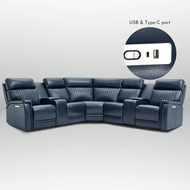 7PCS, 3 Power Recliners, Leather Reclining Sectional with Zero Gravity, USB Port & USB-C Port