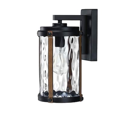 1-Light Matte Black and Barnwood accents Outdoor Wall Lantern Sconce