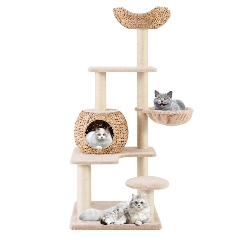 Costway 59" Cattail Cat Tower with Sisal Scratching Posts Perch Condo - See Details