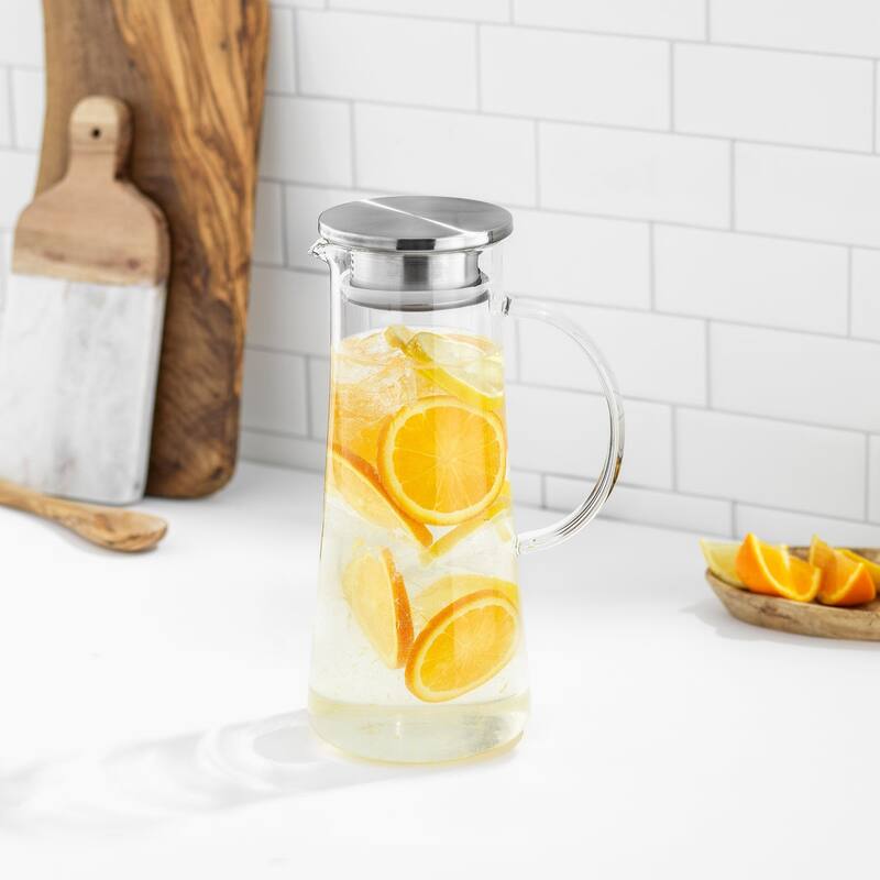 JoyJolt Glass Water Pitcher with Set of 6 Drinking Glasses Set