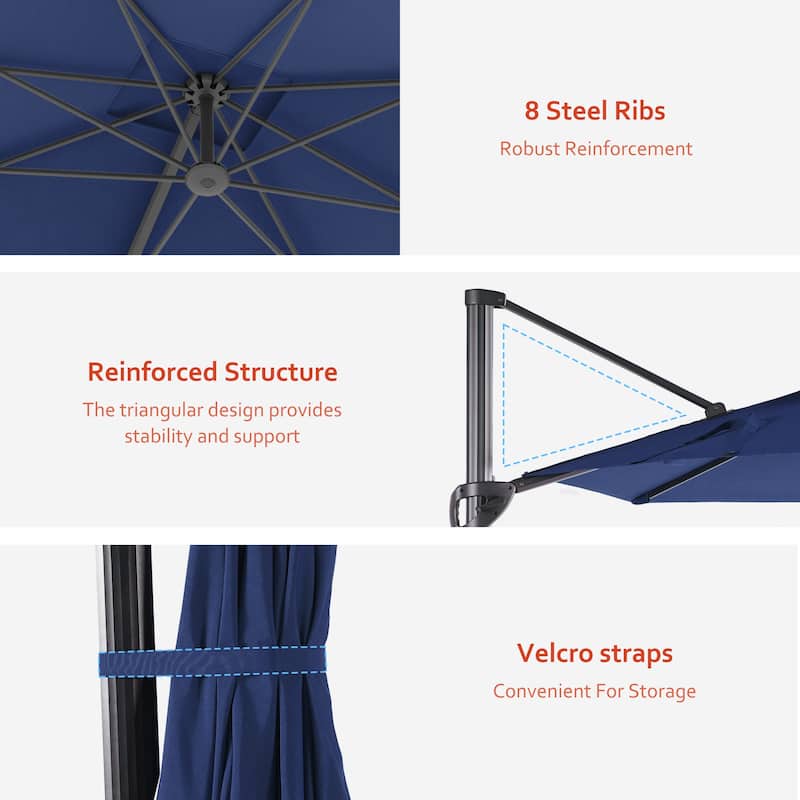 LIVOOSUN 10x8FT Rectangular Cantilever Patio Umbrella Aluminum Frame