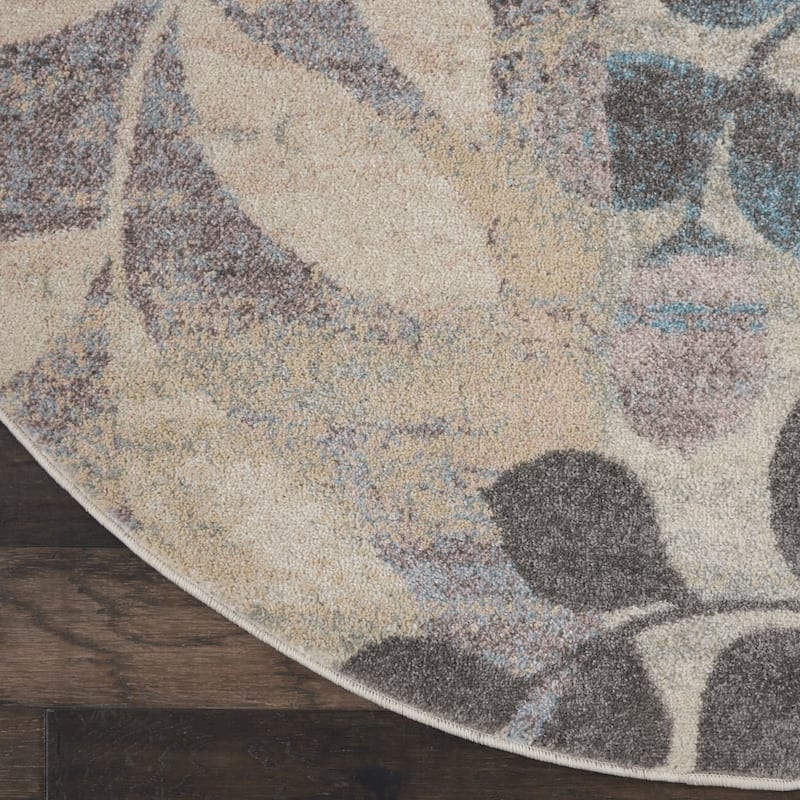 HomeRootsBotanical Leaves Cottage Round Area Rug - 94' X '94' X '0.5