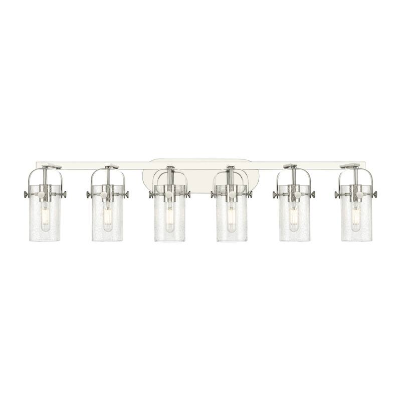 Innovations Lighting Pilaster II Cylinder - 6 Light 7" Wall-Mounted Bath Vanity Light - Polished Nickel/Seedy