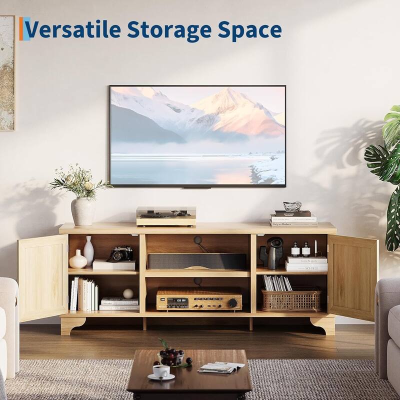 Farmhouse Entertainment Center Rattan TV Stand Fits TVs Up to 70 Inches for Living Room - N/A