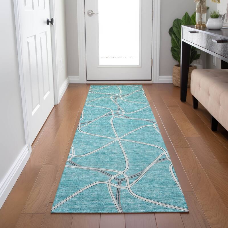 Machine Washable Indoor/ Outdoor Contemporary Links Chantille Rug