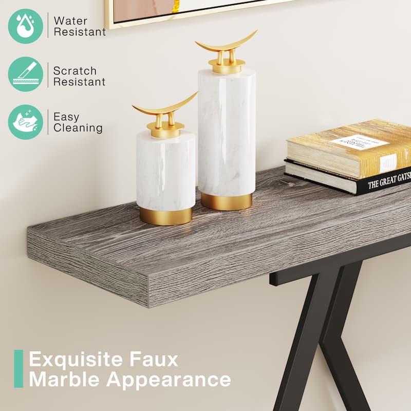 70.9 Inch Extra Long Modern Sofa Console Table with Faux Marble Tabletop Base Gold Frame for Living Room Entryway Hallway