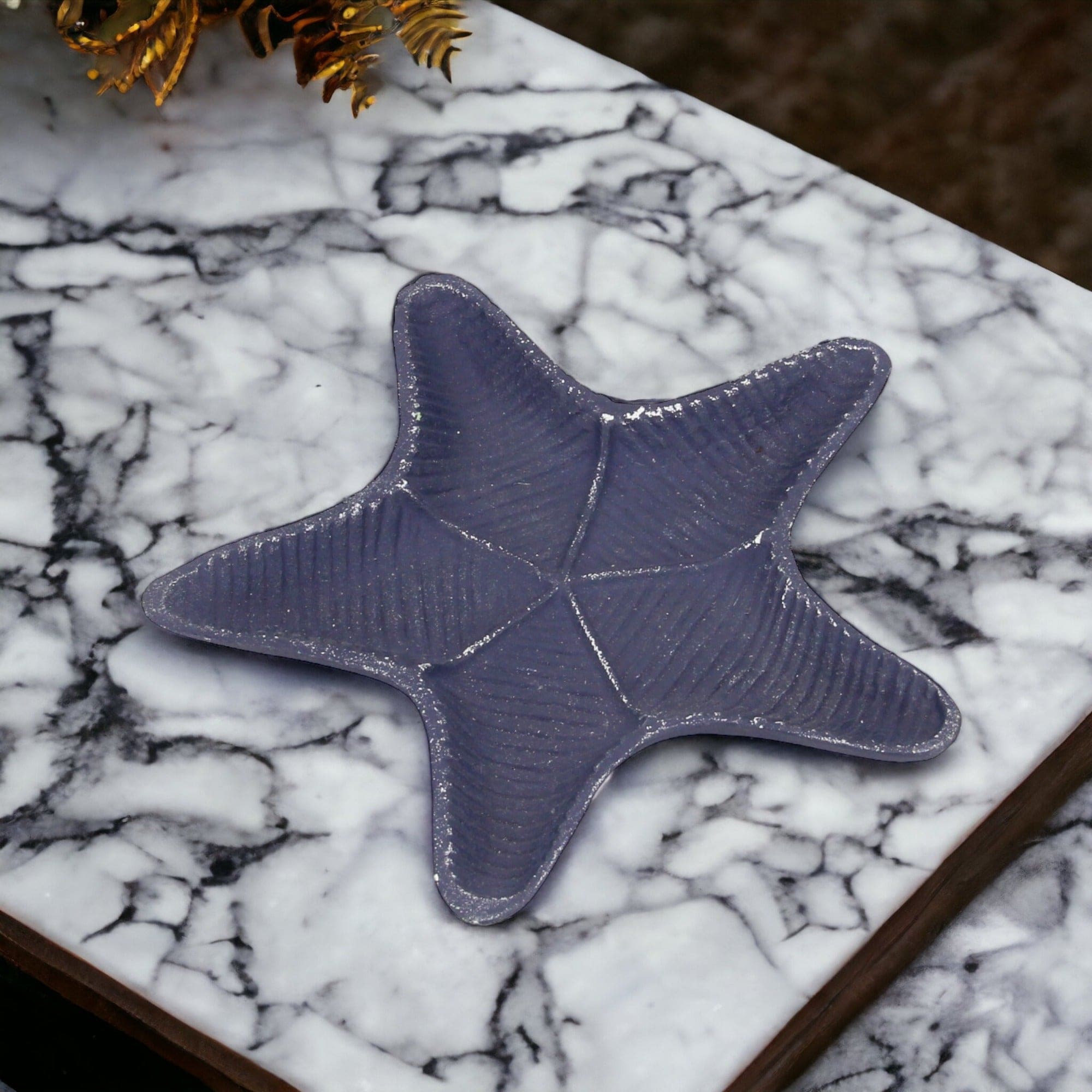 Ceili Blue Cast Iron Coastal Sea Conch Tray