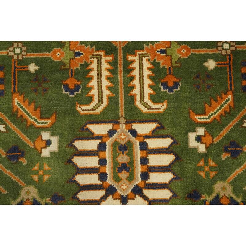 Hand Knotted Oriental 100% Wool Carpet Transitional All-Over Green Oushak Area Rug - 14' 10'' X 11' 9''