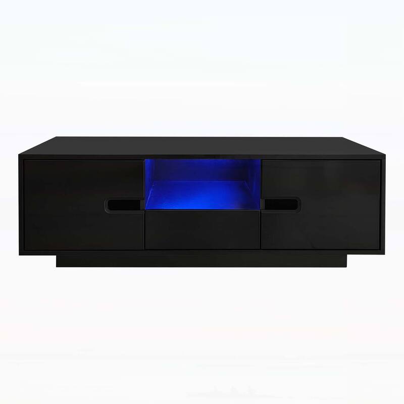 Stylish Rectangle Coffee Table with Storage and LED Lights,for Elevating Living Room
