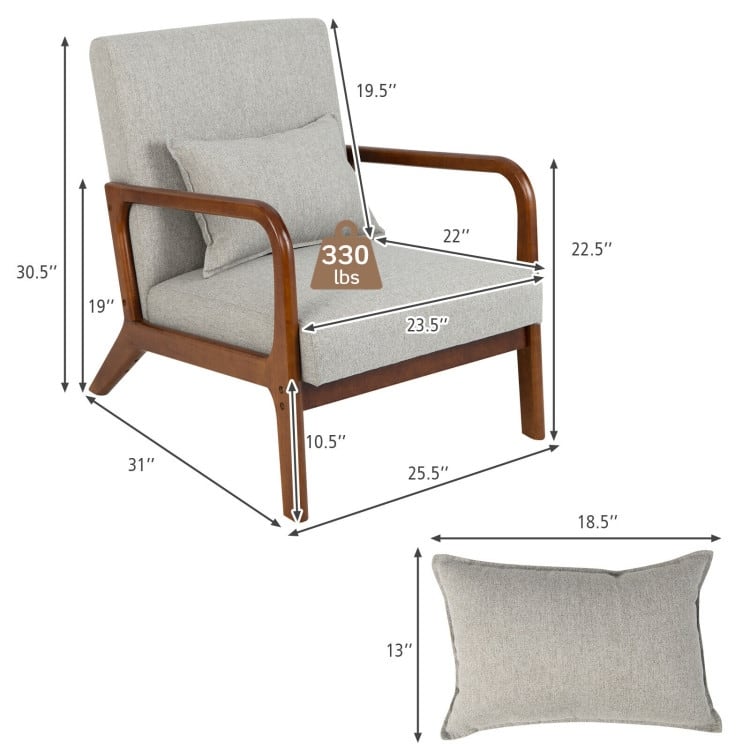 Modern Accent Chair with Rubber Wood Frame and Lumbar Pillow - 31" x 25.5" x 30.5"