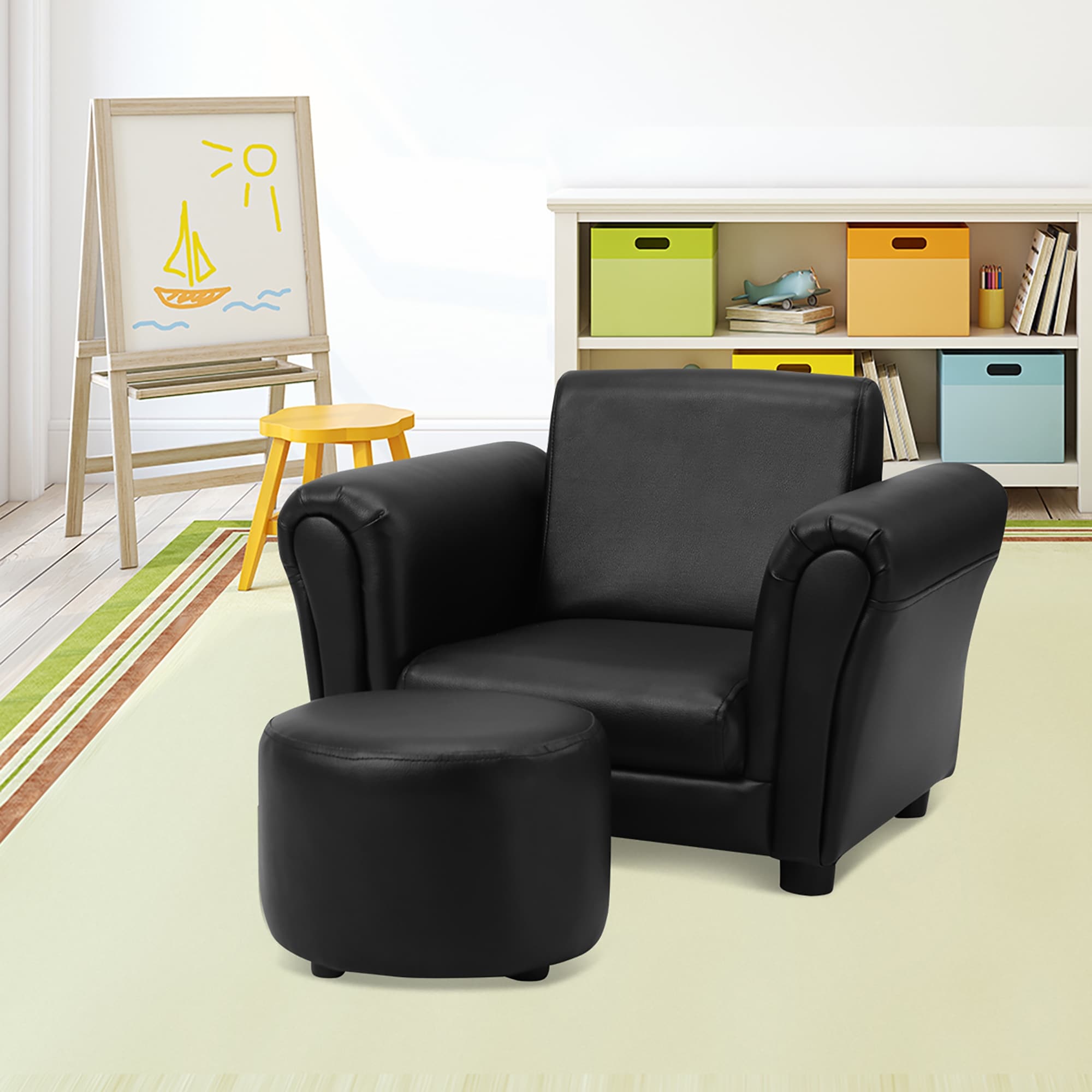 Kids Sofa Set Armrest Chair Couch with Ottoman for Children Toddler