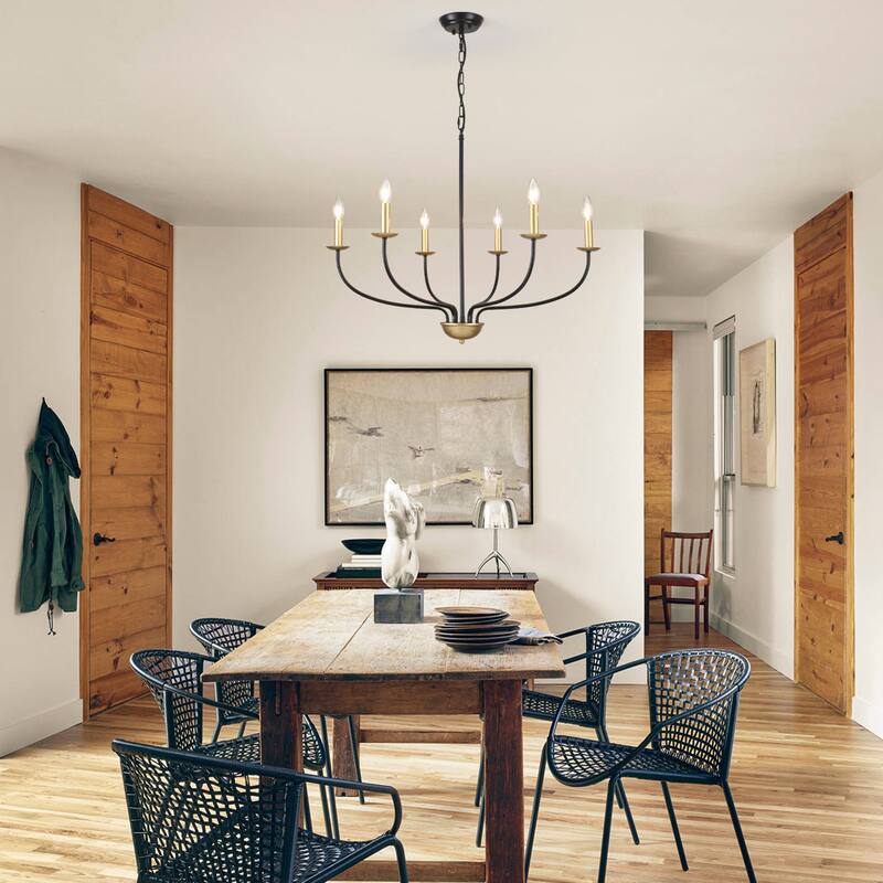 6-Light Farmhouse Candle Chandelier Modern Hanging Lamp for Living Room Kitchen Hallway Entryway - N/A