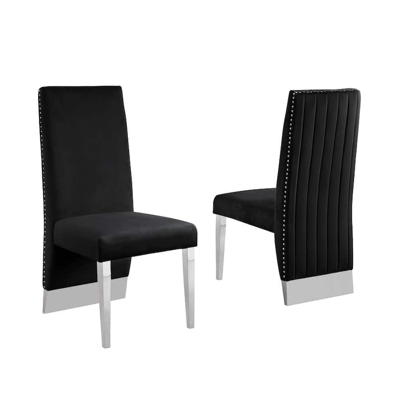 Best Quality Furniture Dining Chair includes Pleated Back, Nailhead-Trimmed, Chrome-Legged Chair (Set of 2) - Black