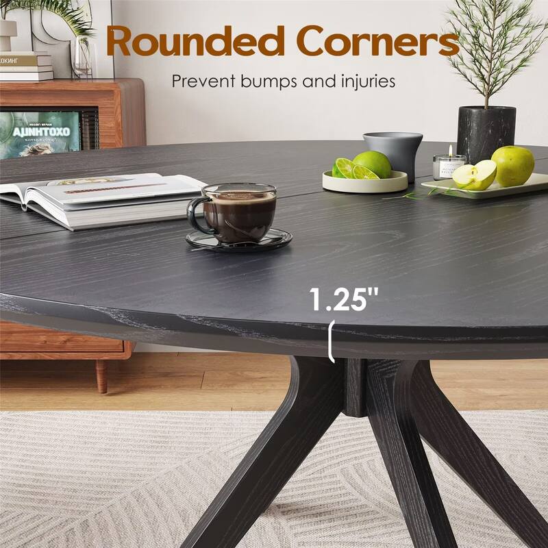 47.2" Solid Wood Round Dining Table for 4-6 People with Intersecting Pedestal Base