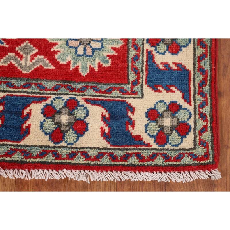 Oriental Kazak Accent Rug Hand-Knotted Geometric Red Wool Carpet - 2'10" x 3'11"