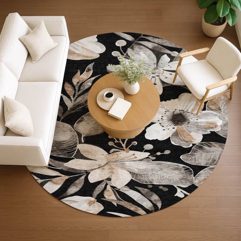 Machine Washable Indoor/ Outdoor Floral Chantille Rug