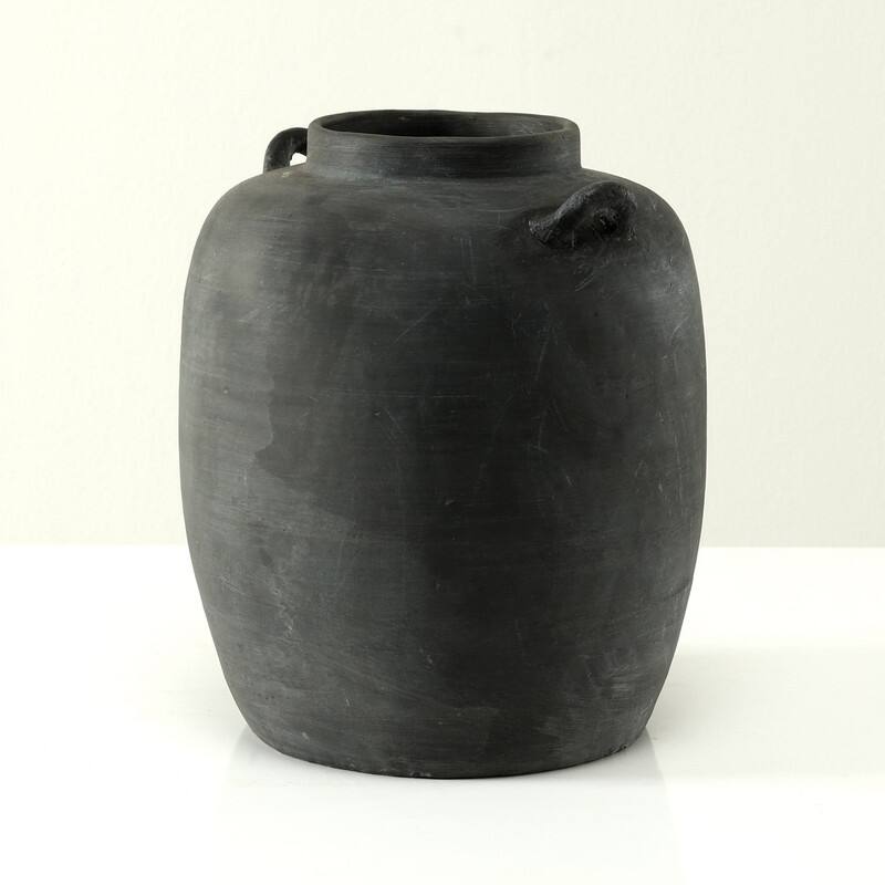 13 Inches High Earthy Gray Vase with Two Handles