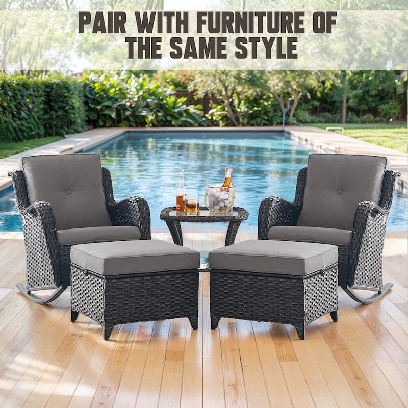 Gymojoy Comfortable PE Rattan Wicker Outdoor Rocking Chair Set of 2