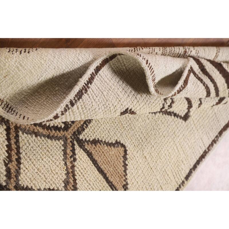 Geometric Anatolian Natural Dye Runner Rug Hand-knotted Wool Carpet - 3'0"x 11'0"