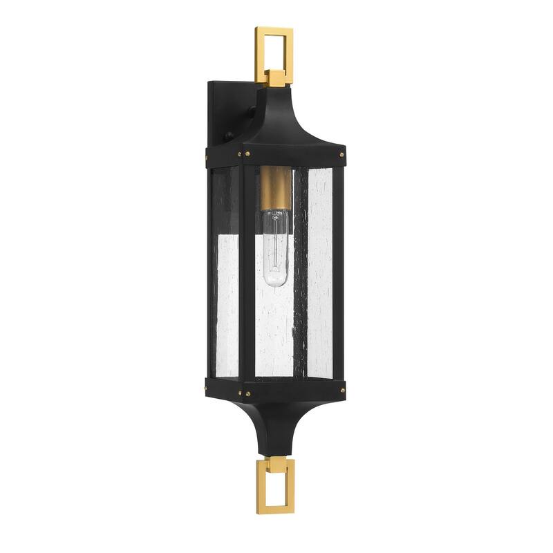 Glendale 1-Light Outdoor Wall Lantern in Matte Black and Weathered Brushed Brass - Matte Black and Weathered Brushed Brass