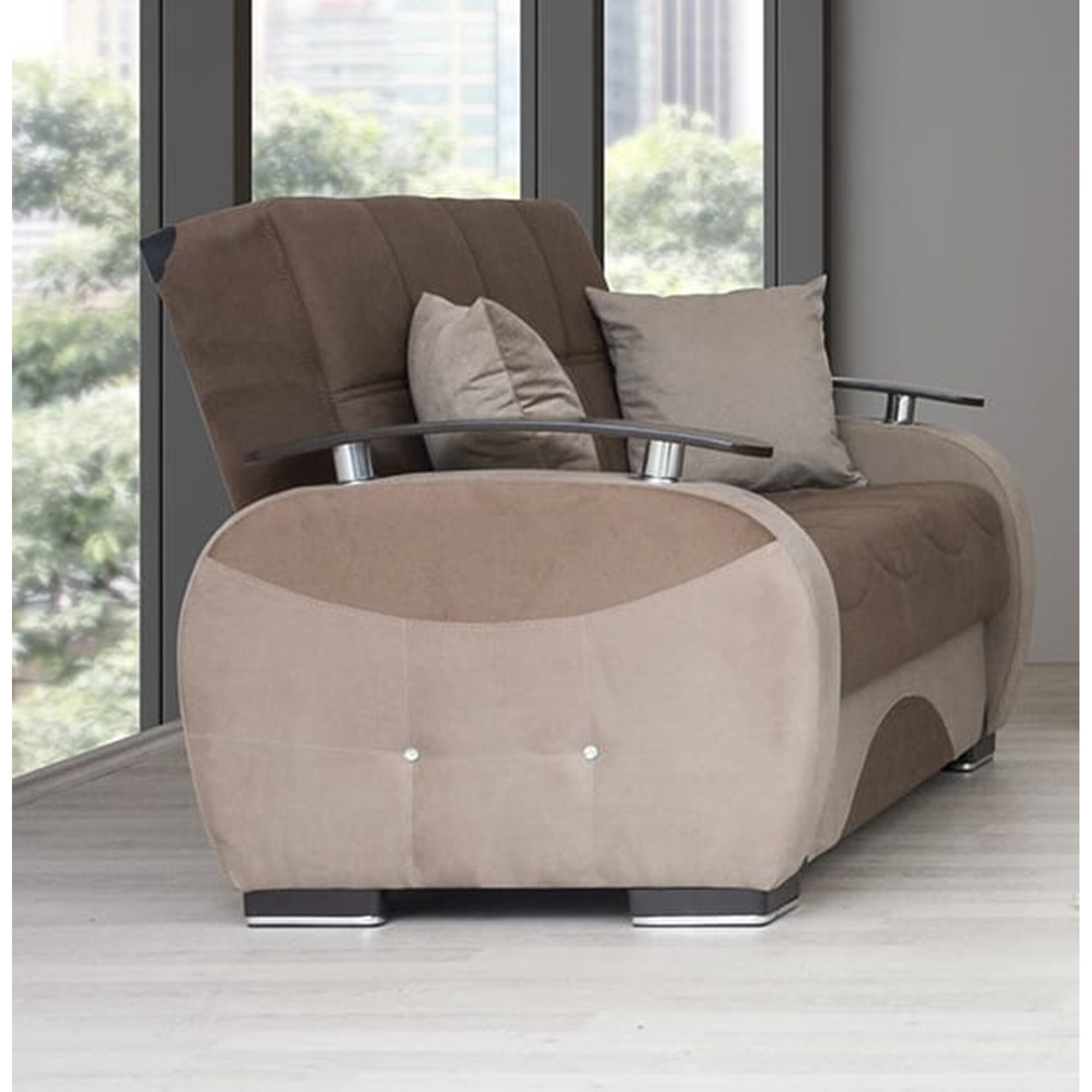 Covington Beige Fabric Upholstered Convertible Sleeper Sofa with