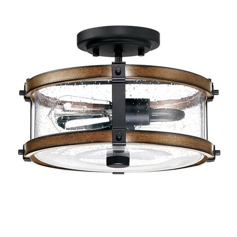 2-Light Semi Flush Mount with Matte Black and Barnwood Accents