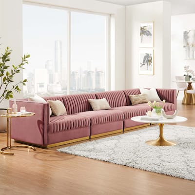 Sanguine Channel Tufted Performance Velvet 4-Seat Sectional Sofa